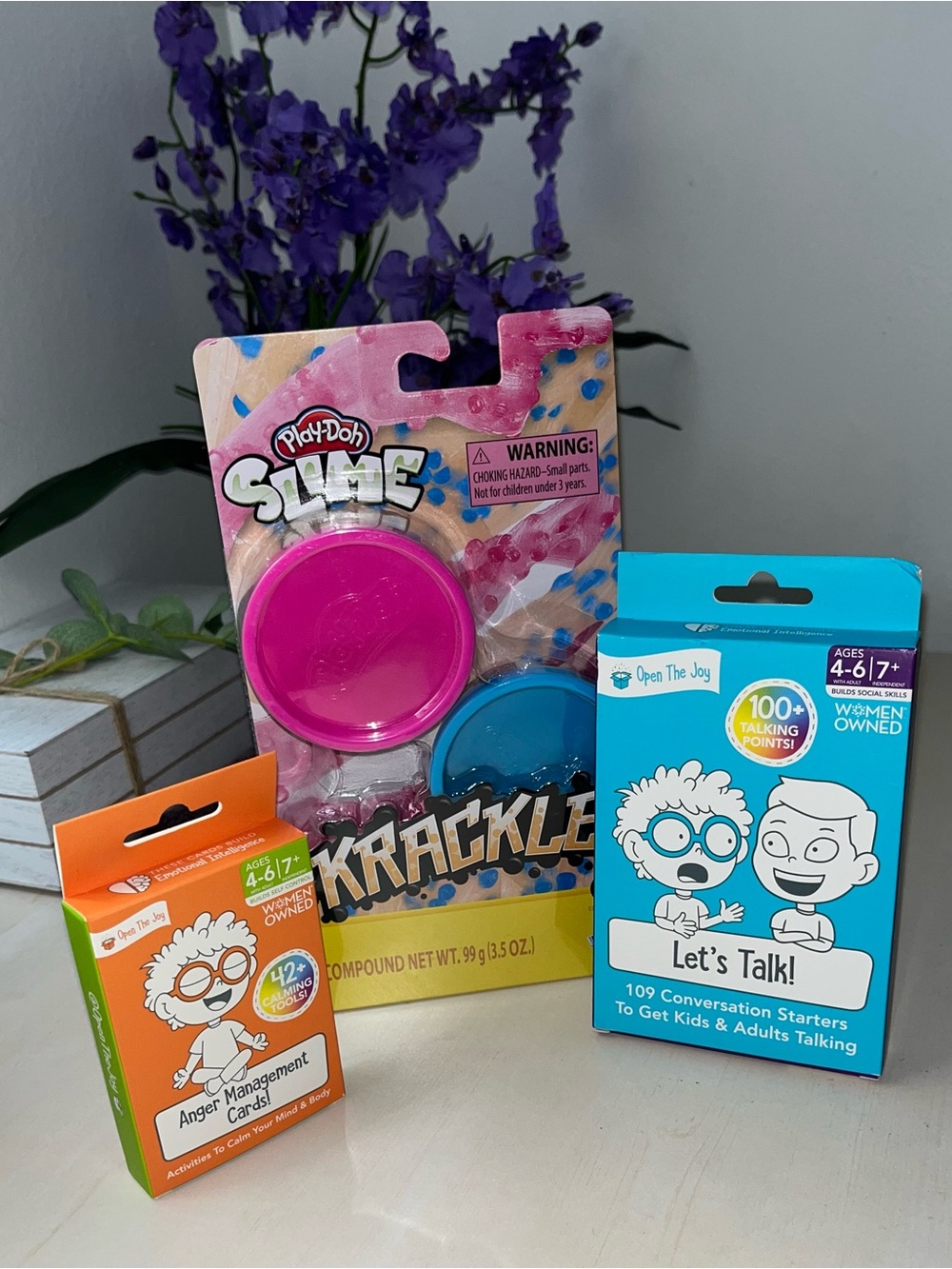 NIB-Open The Joy Anger Management Card Deck, Lets Talk, & PlayDoh Slime